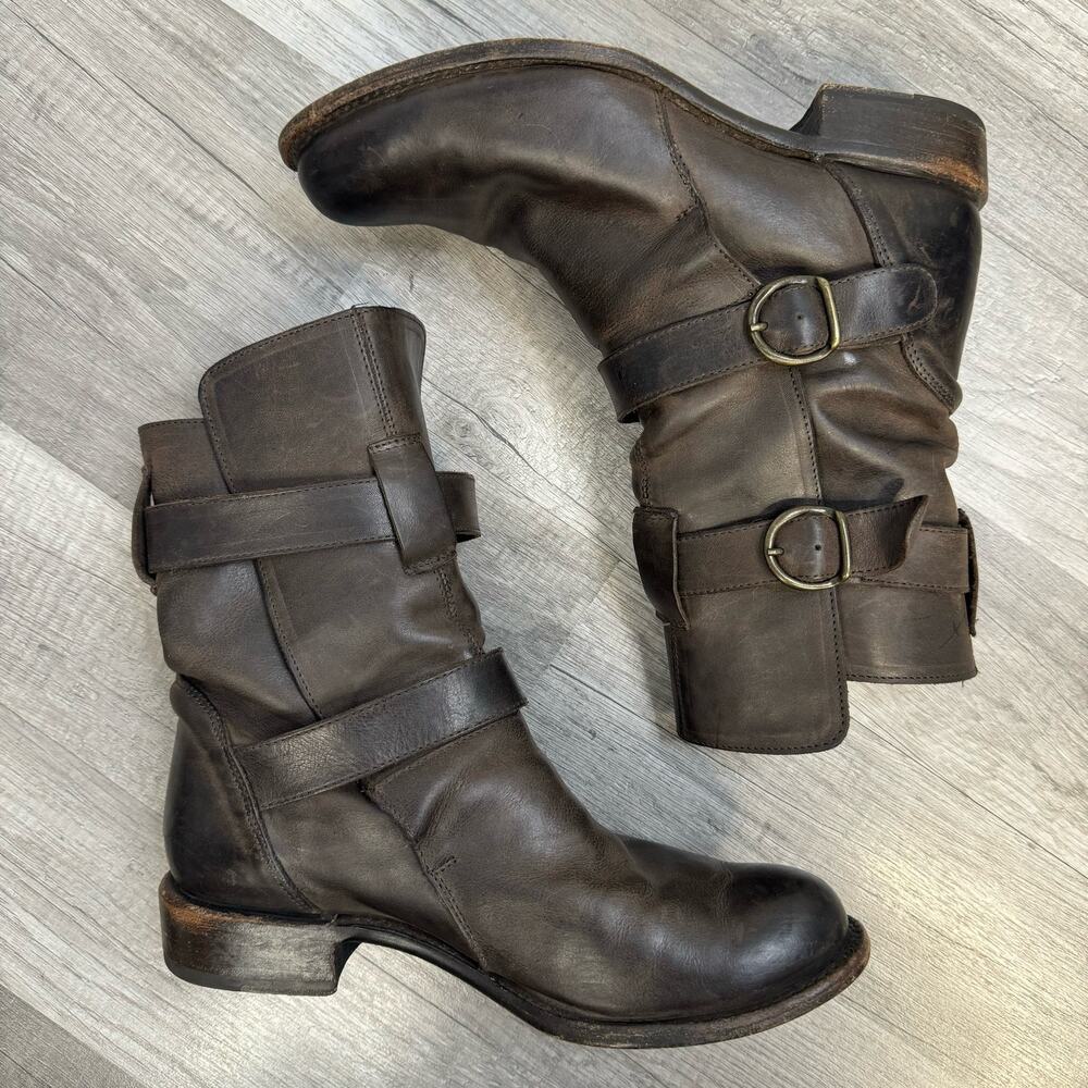 Sonora Burnished Brown Leather Brooklyn Ruina Moro Short Moto Boots Size 8 1/2 B - Picture 3 of 9